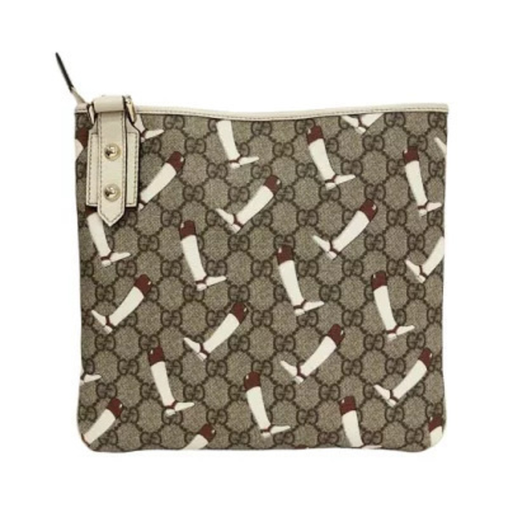 Gucci GG Supreme Boot Leather 2Way Shoulder Bag Ivory White Beige